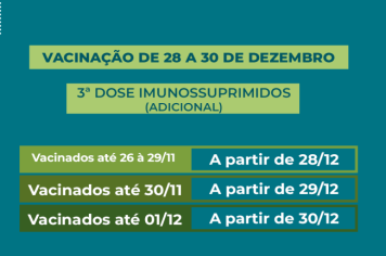 Calendário de vacinação da terceira dose IMUNOSSUPRIMIDOS (adicional) contra a Covid-19.