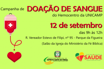 Campanha de doação de sangue acontece no dia 12 de setembro