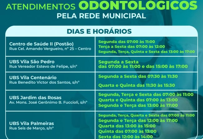 A Prefeitura de Espírito Santo do Pinhal, por meio da Secretaria de Saúde, oferece atendimentos odontológicos para a população