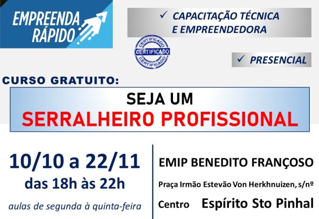 INSCRIÇÕES PARA CURSO DE SERRALHERIA PROFISSIONAL