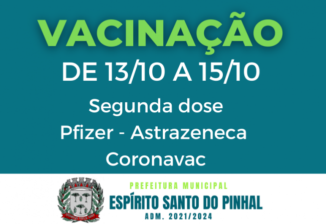 Calendário de vacinação da segunda dose contra a Covid-19.