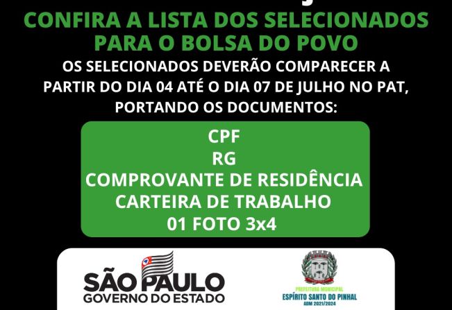 CONVOCAÇÃO BOLSA DO POVO PINHAL