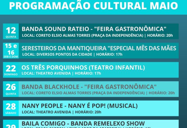 PROGRAMAÇÃO CULTURAL DO MÊS DE MAIO